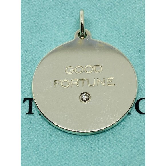 Retired TiffanyCo Sterling Silver Good Fortune Diamond Pendant Charm 22MM